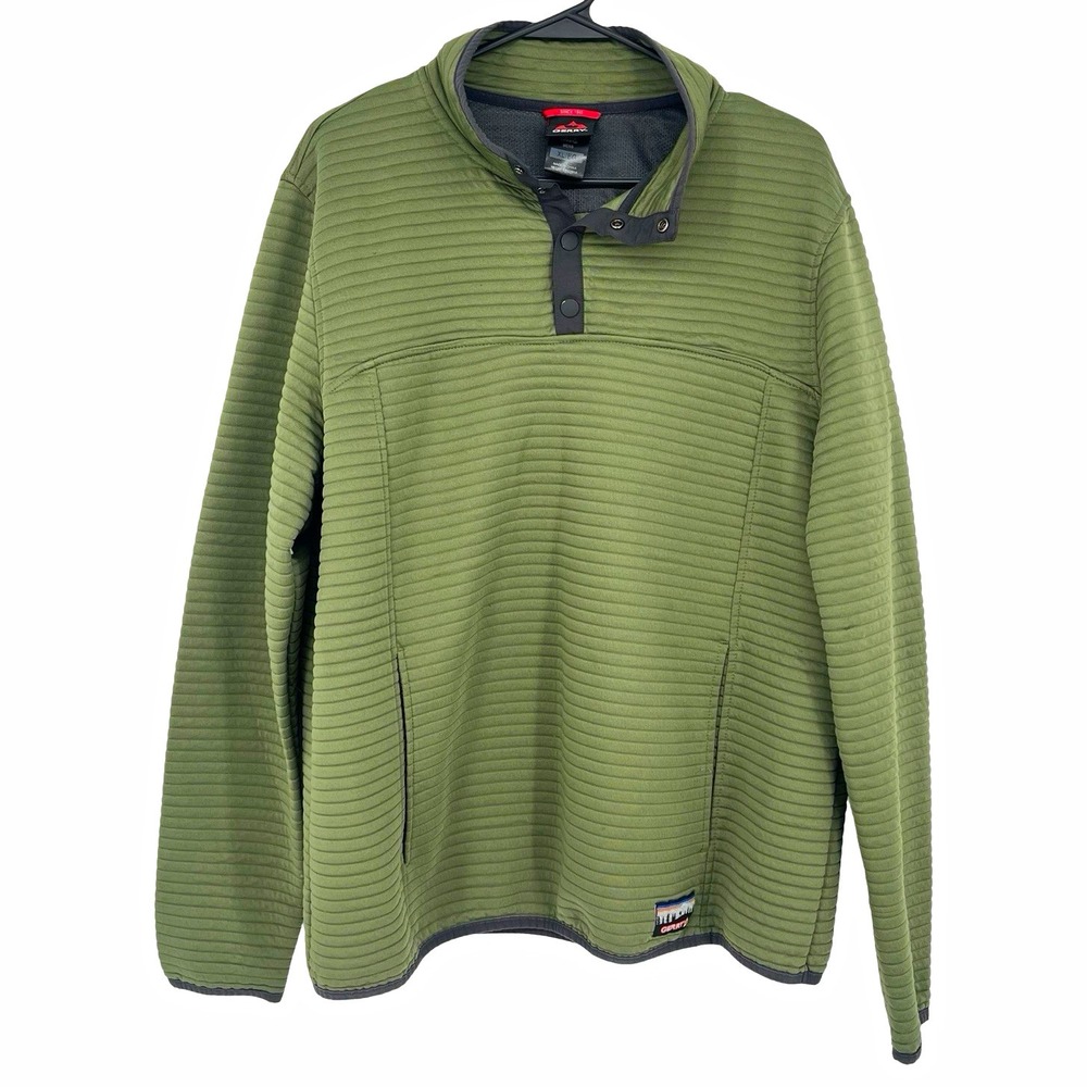 Gerry Mens XL Green Ribbed Fleece Pullover Snap Neck Outdoor Hiking Jacket